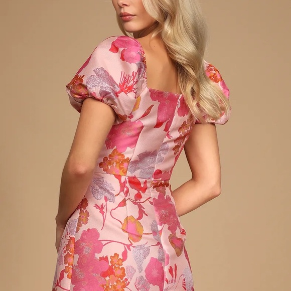 Lulus Floral Pink Puff Sleeve Dress - Picture 2 of 12